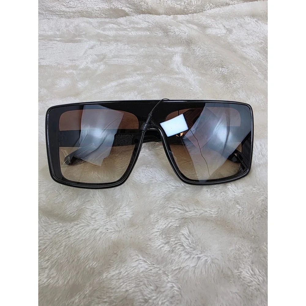 Oversized Square Sunglasses‎ Women Black Gradient Brown Lens Fashion Eyewear